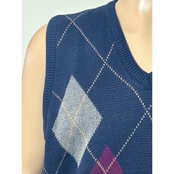 Isle Of Cotton Men’s Vintage Vest L Navy Multi Diamond Pattern Retro Golf Rugby - Picture 3 of 13